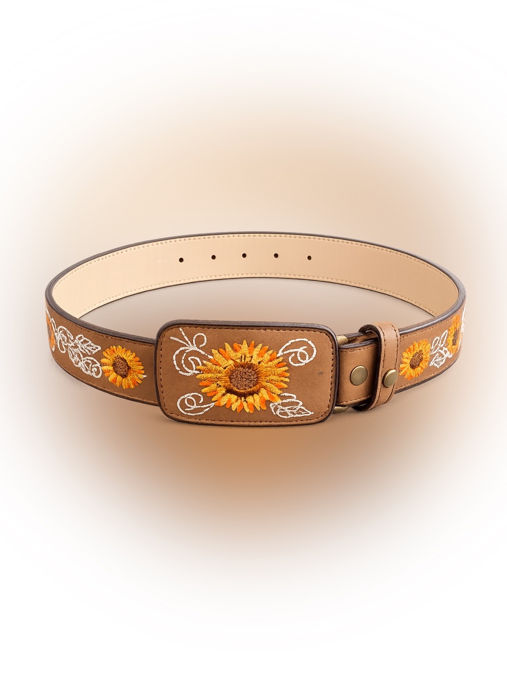 JOE Exclusive Genuine Leather Sunflower Embroidered Western Belt Brown Size 32